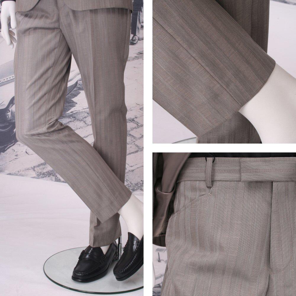 Get Up Mod Retro Frogmouth Pocket Slim Fit Textured Stripe Trousers Stone | Adaptor Clothing